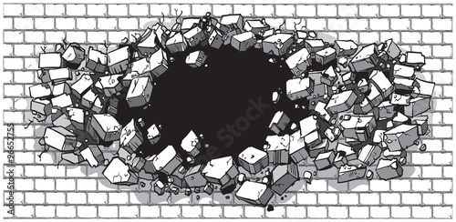 Fotografía Hole Breaking Through Wide Brick Wall