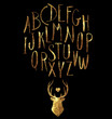 Hand Drawn Gold Foil Letters and Stag with Hearts Vector Set