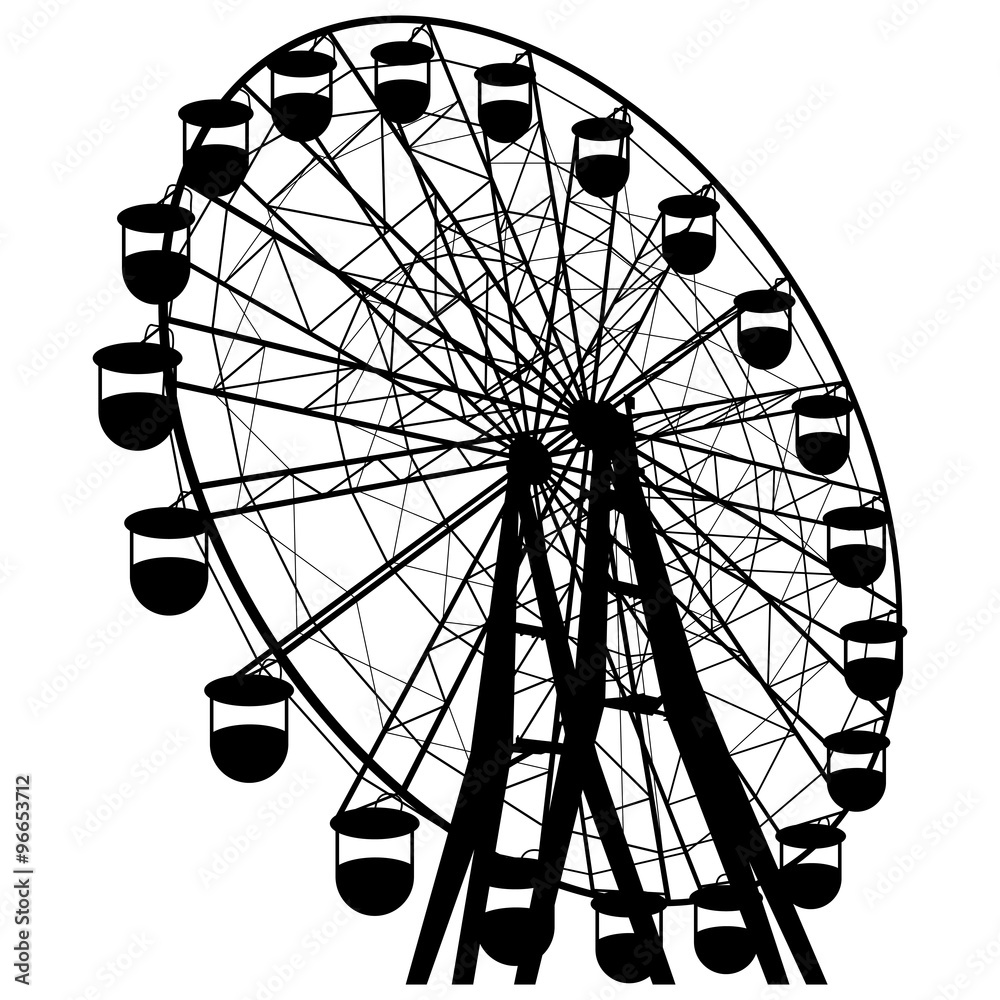 Silhouette atraktsion colorful ferris wheel. Vector illustration - obrazy, fototapety, plakaty 