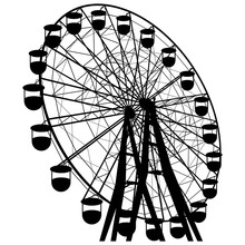 Silhouette Atraktsion Colorful Ferris Wheel. Vector Illustration