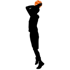 Black silhouettes of men playing basketball on a white backgroun