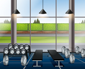 Wall Mural - Inside weightlifting room with benches