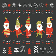 Set Of Christmas Illustrations And Graphic Elements