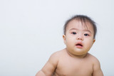 Fototapeta Desenie - Portrait of a fever baby crying on background
