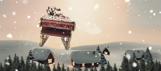 Poster - Composite image of santa flying his sleigh