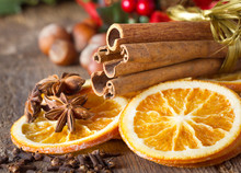 Cinnamon Sticks, Nuts And Dried Orange Slices