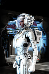 Wall Mural - futuristic astronaut girl in space suit