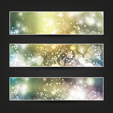 Set Of Horizontal Banner Or Cover Background Designs - Colors: Yellow, Green, White - Party, Christmas, New Year Or Other Holiday Ad Banner Templates