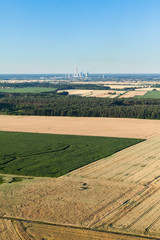 aerial view of  harvest fields in summer