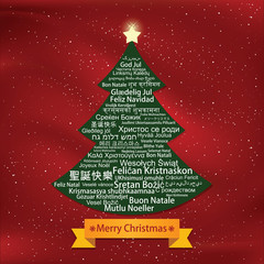 Wall Mural - Merry Christmas Tag Cloud shaped as a Christmas tree