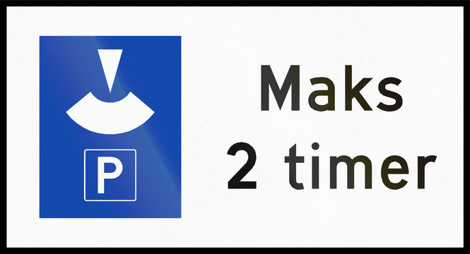Norwegian supplementary road sign - Use parking disc. The text means Maximum 2 hours