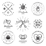 Fototapeta  - Handmade workshop logo vintage vector set. Hipster and retro style. Perfect for your business design.