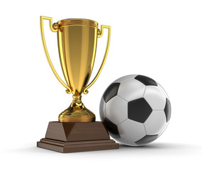 Poster - Trophy Cup and Soccer football (clipping path included)