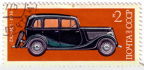 USSR - CIRCA 1975: A Stamp printed in USSR vintage car 