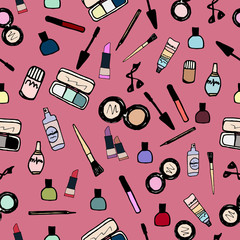 Wall Mural - Make-up Cosmetics Seamless Pattern Color