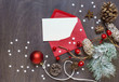Christmas background with red envelope