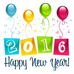 Happy new year 2016 greeting card with party balloons