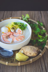 Wall Mural -  rice porridge with shrimp and egg,vintage tone, Thai Food, Thai