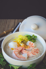 Wall Mural -  rice porridge with shrimp and egg,vintage tone, Thai Food, Thai