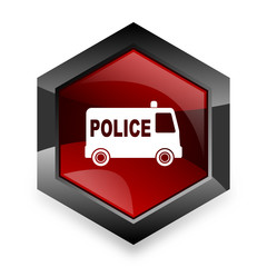Poster - police red hexagon 3d modern design icon on white background