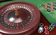 Roulette wheel with chips on green table, 3d illustration