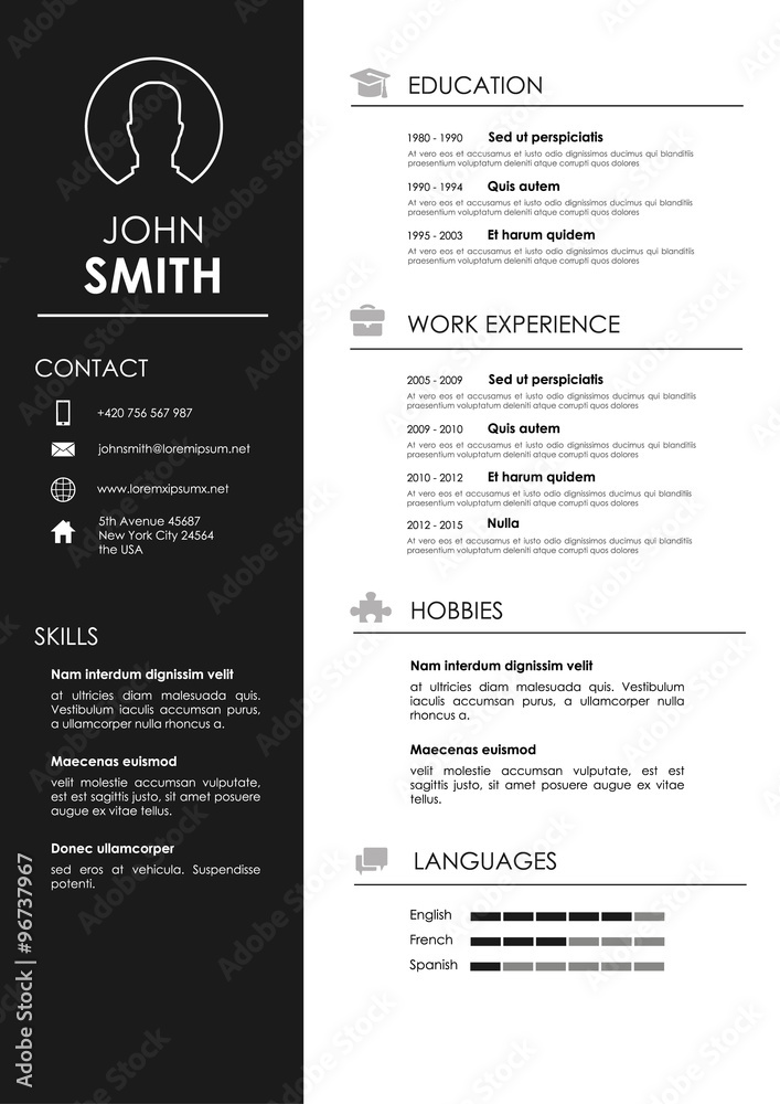 Minimalistic personal vector resume - cv template Stock Vector | Adobe ...