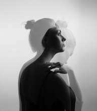 Creative Double Exposure Portrait Of A Beautiful Woman, Monochrome
