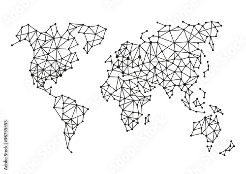 Naklejka - mata magnetyczna na lodówkę Triangle Polygonal Style World Map on White Background. Vector