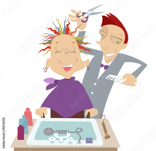 Funny Cartoon Hairdresser Makes To Woman A Stylish Haircut Buy