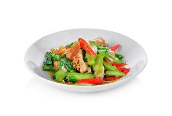 Wall Mural - Stir fried kale with crispy pork