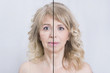Before and after shot of a blonde woman 