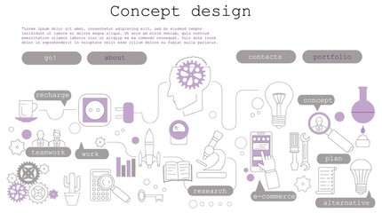 Flat line design illustration concepts for big idea, marketing, brainstorming, business, team work, company strategy. Modern line style illustration for web banners, hero images, printed materials