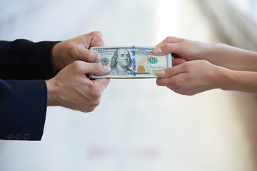 Wall Mural - business woman and a businessman hold money