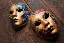 Venetian Mask On A Wooden Table