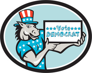 Wall Mural - Vote Democrat Donkey Mascot Oval Cartoon