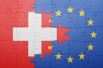 Wall Mural - puzzle with the national flag of switzerland and european union