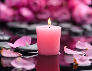 Wall Mural - pink rose petals with pink candle and therapy stones 