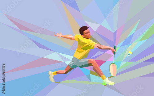 Fototapety Badminton  wielokatny-profesjonalny-badmintonista-na-kolorowym-tle-low-poly-robi-rozbicie-strzalu-z