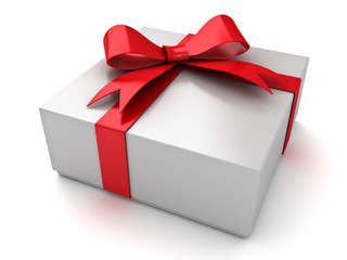 Poster - Gift box with red ribbon bow isolated on white background