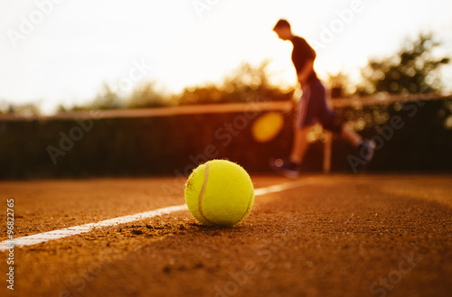 Tennis ball and silhouette of player Poster