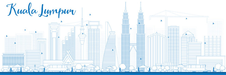 Outline Kuala Lumpur Skyline with Blue Buildings. Some elements have transparency mode different from normal