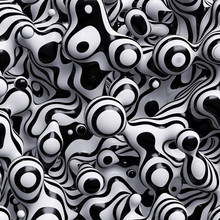 3d Abstract Wavy Bubbles Background, Zebra Balls, Black White Stripes