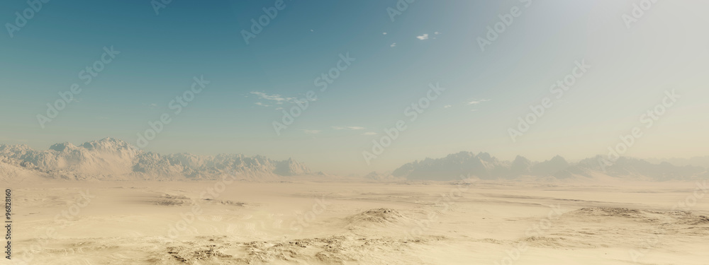 Sandy desert landscape with blue sky. - obrazy, fototapety, plakaty 