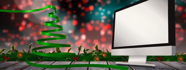 Poster - Composite image of green christmas tree ribbon