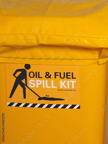Fotografia Labeled bright yellow industrial emergency spill kit, Australia 2015