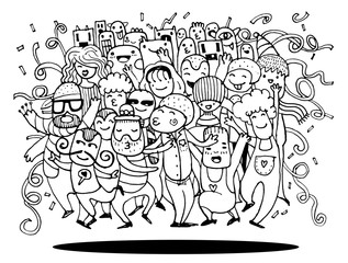 Wall Mural - Hand drawing Doodleof Funny party people