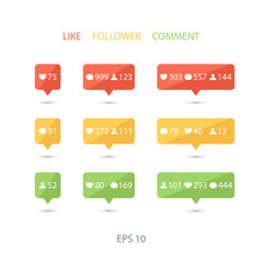 Poster - Like, follower, comment icons on white background. Vector illustration.