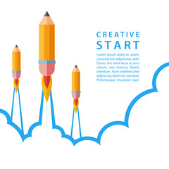 Aufkleber - Creative start concept. Start up with pencil rocket. Vector illustration.