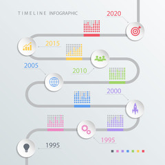 Wall Mural - Road timeline infographic design template with color icons. Vector illustration for workflow layout, diagram, number options, web design.