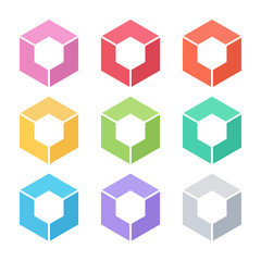 Aufkleber - Set of abstract cube vector template. Corner geometric shape and symmetric symbol, square icon, box logo or box shape. Geometric design.